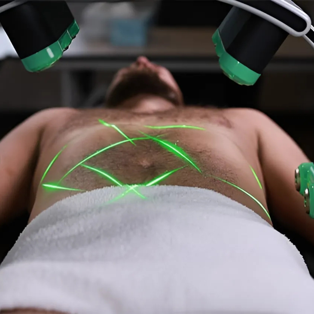 Emerald Laser applicators treating the chest with green laser light
