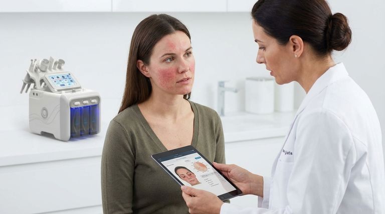 Provider reviewing a skin analysis with a patient