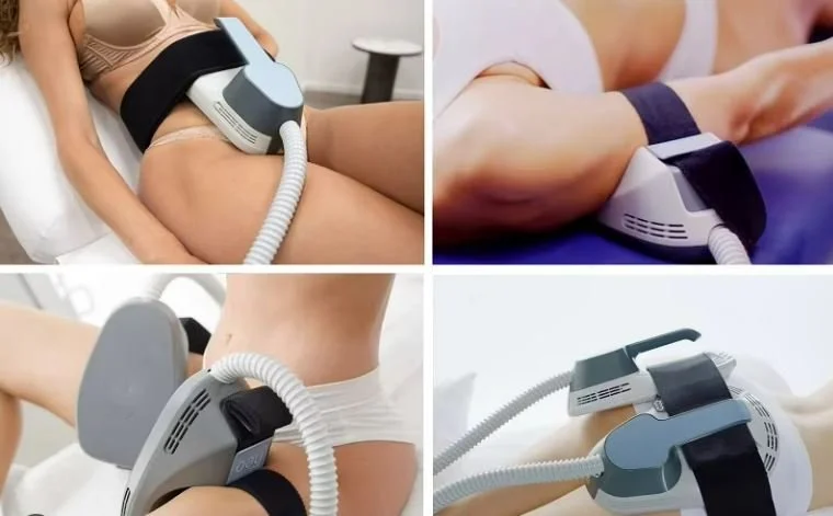 Muscle Builder applicators on the hip, calf, thigh, and arm